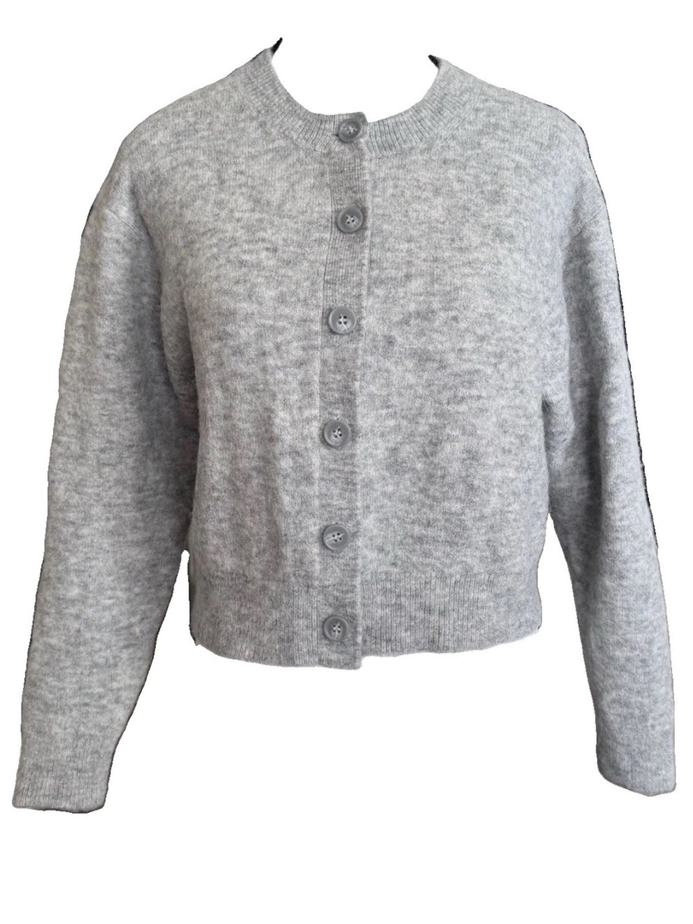 & Other Stories Cropped Cardigan Fuzzy Sweater Alpaca Wool Blend Grey Medium